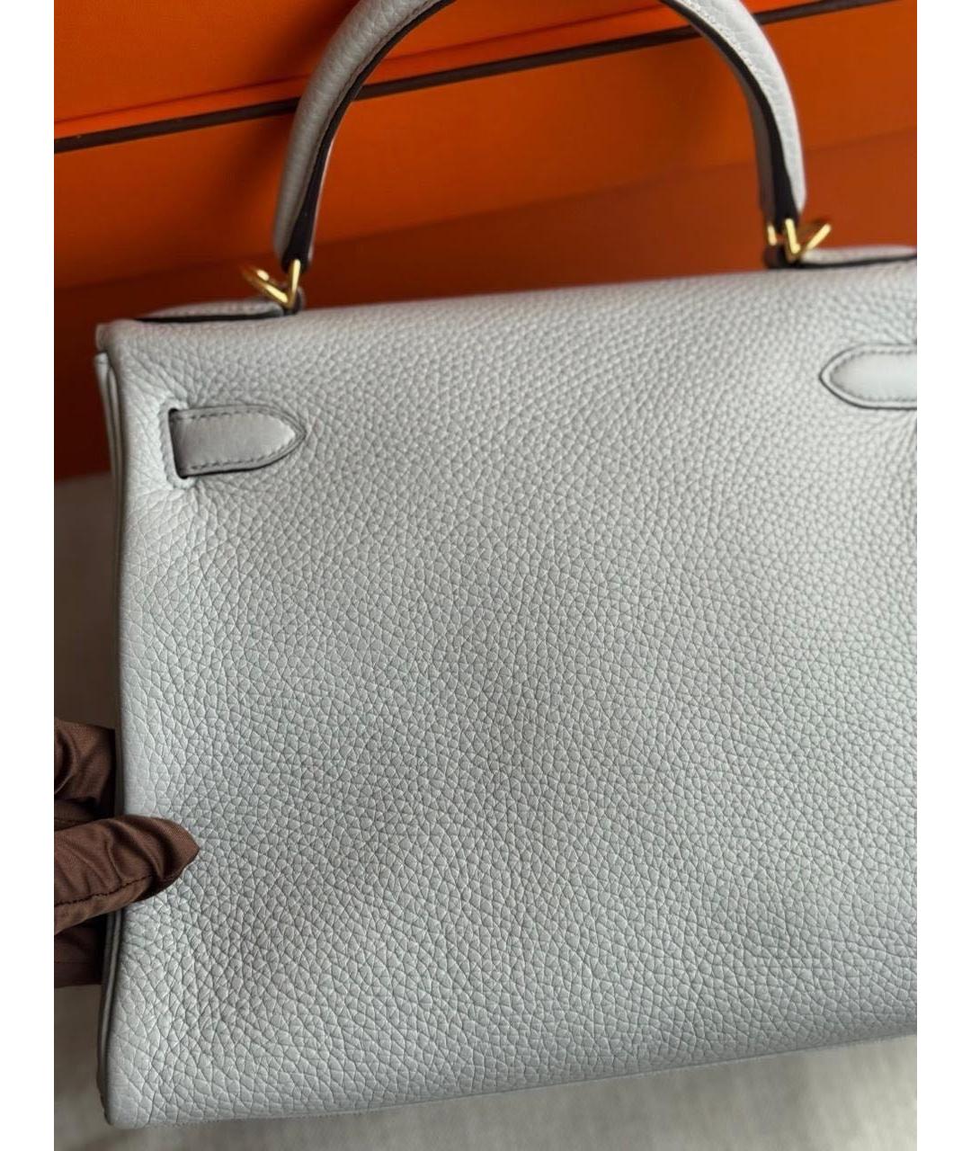 HERMES Голубая кожаная сумка с короткими ручками, фото 6