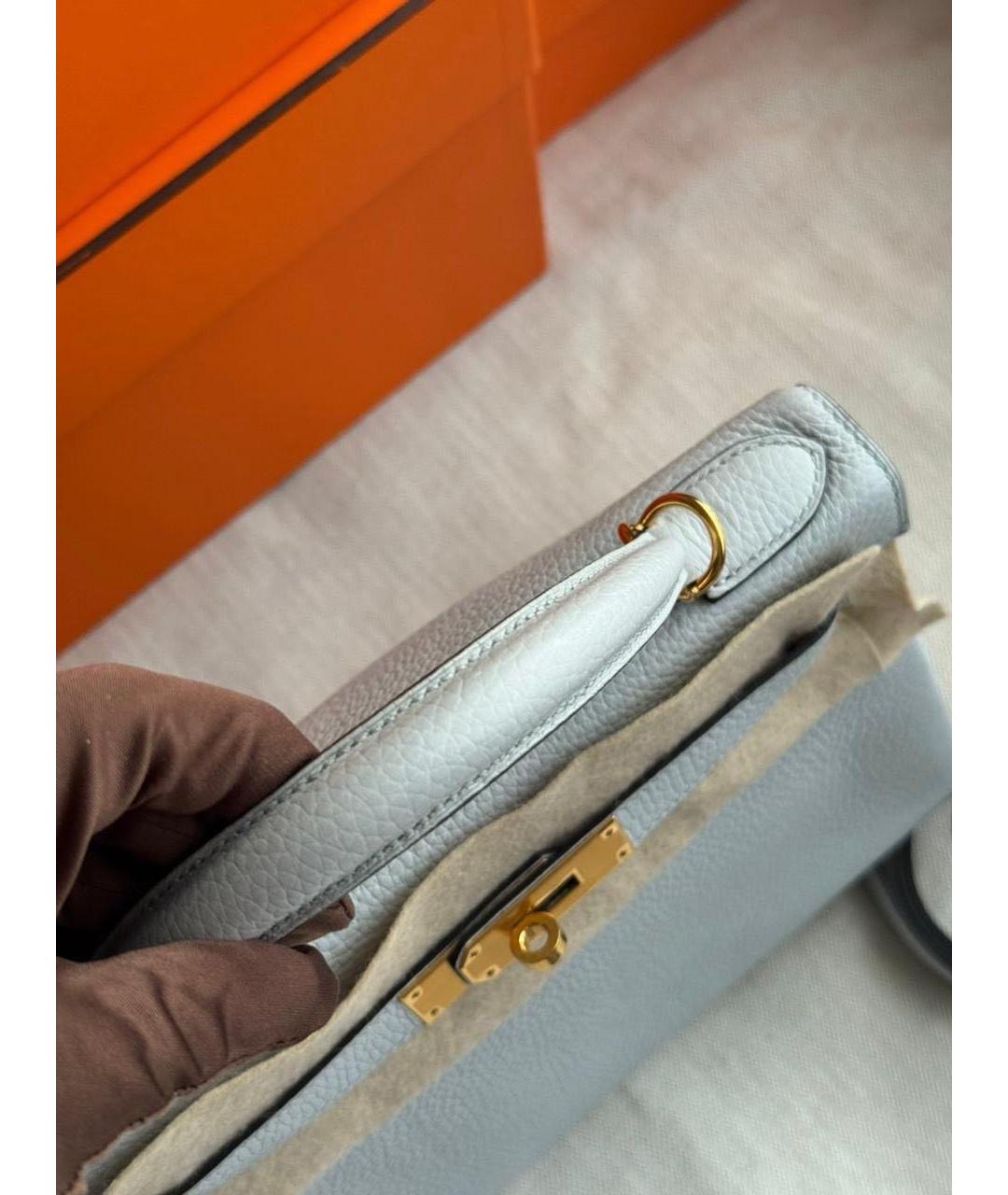 HERMES Голубая кожаная сумка с короткими ручками, фото 5