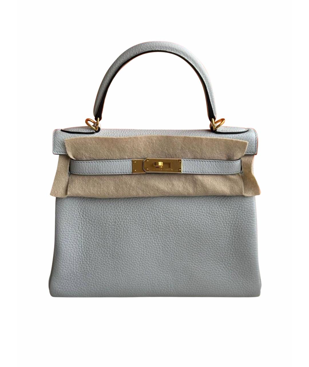 HERMES Голубая кожаная сумка с короткими ручками, фото 1