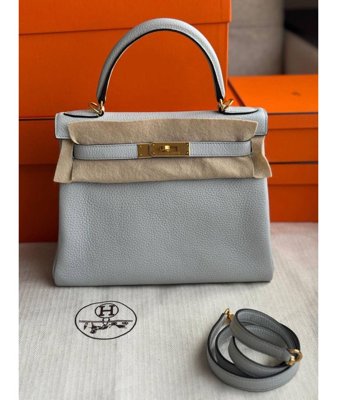 HERMES Голубая кожаная сумка с короткими ручками, фото 7