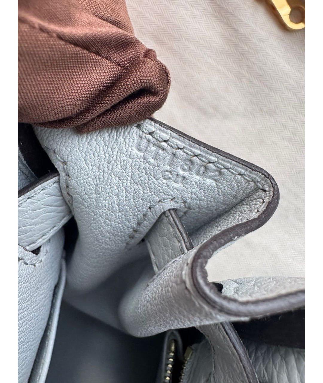 HERMES Голубая кожаная сумка с короткими ручками, фото 3