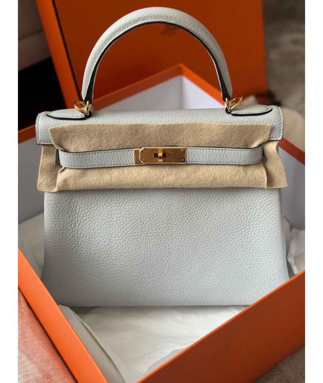 HERMES Голубая кожаная сумка с короткими ручками, фото 2