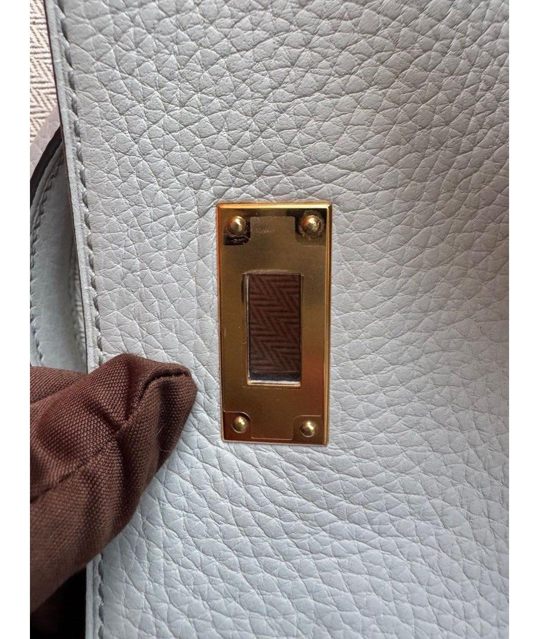 HERMES Голубая кожаная сумка с короткими ручками, фото 4