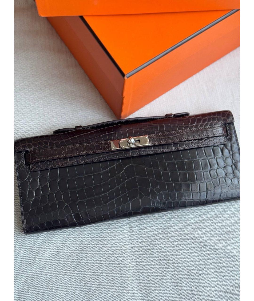 HERMES Коричневая сумка с короткими ручками из экзотической кожи, фото 4