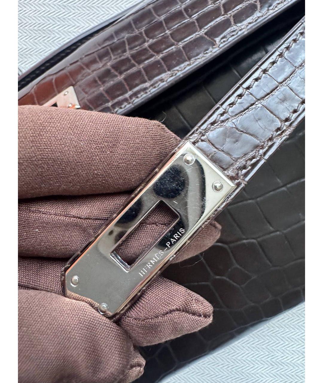 HERMES Коричневая сумка с короткими ручками из экзотической кожи, фото 8