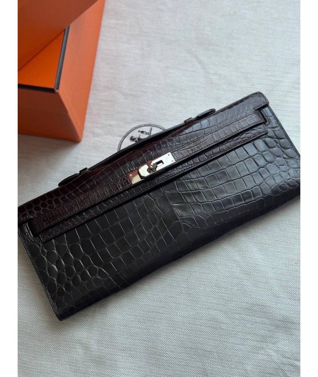 HERMES Коричневая сумка с короткими ручками из экзотической кожи, фото 9