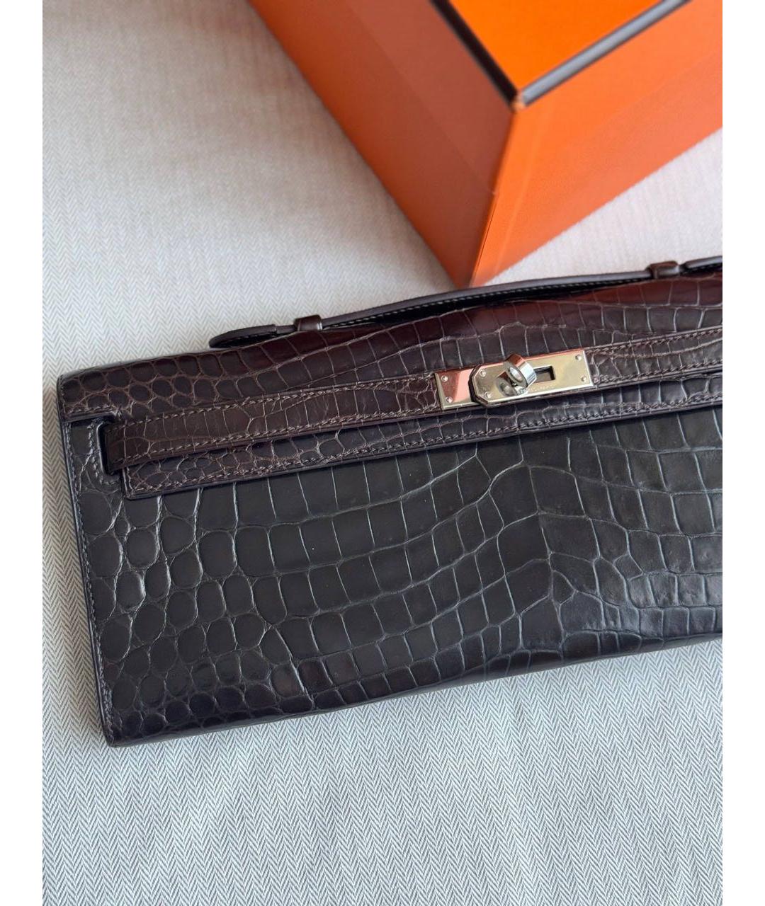 HERMES Коричневая сумка с короткими ручками из экзотической кожи, фото 2
