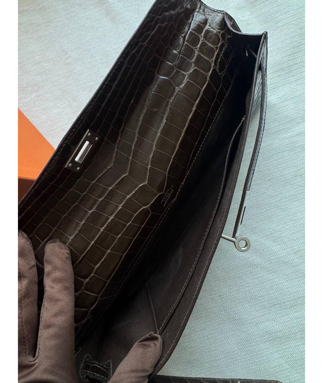 HERMES Коричневая сумка с короткими ручками из экзотической кожи, фото 7