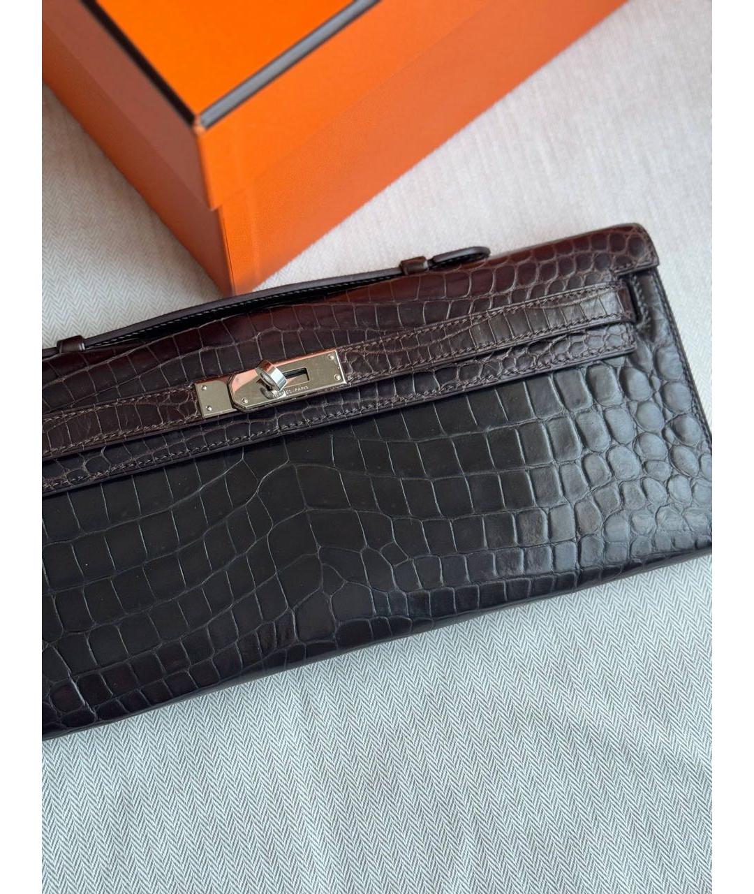 HERMES Коричневая сумка с короткими ручками из экзотической кожи, фото 3