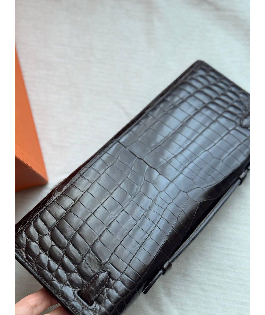 HERMES Коричневая сумка с короткими ручками из экзотической кожи, фото 6