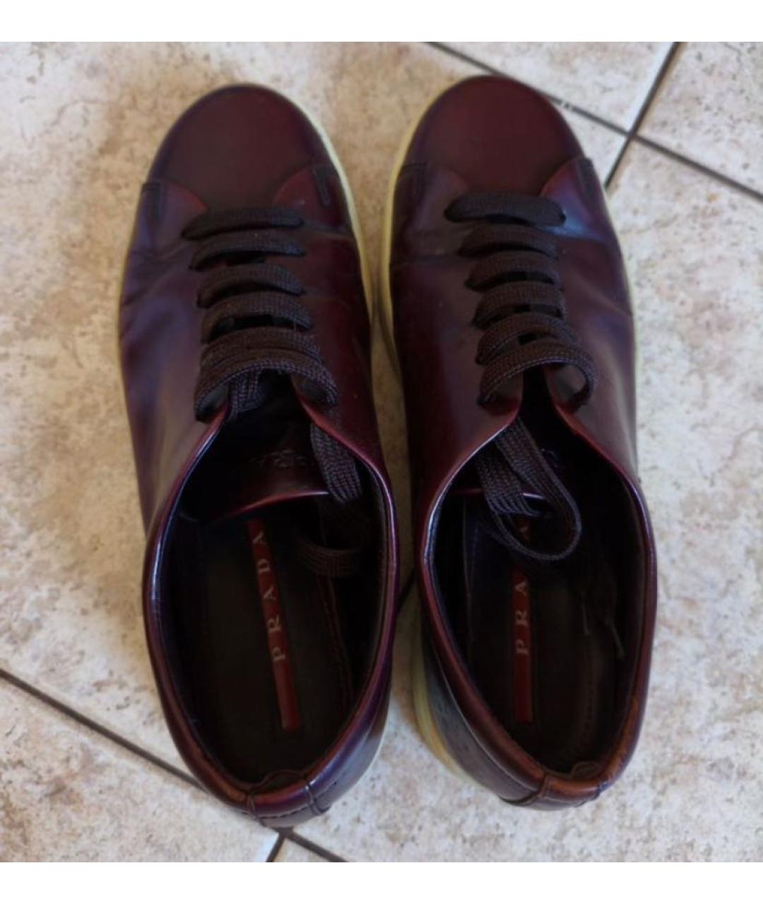 PRADA Бордовые кожаные кеды, фото 4