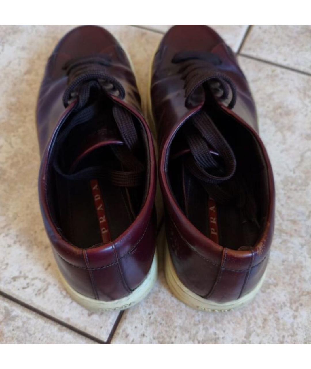 PRADA Бордовые кожаные кеды, фото 3