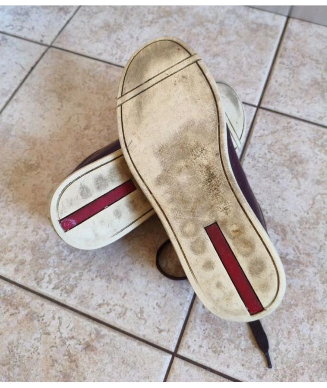 PRADA Бордовые кожаные кеды, фото 5