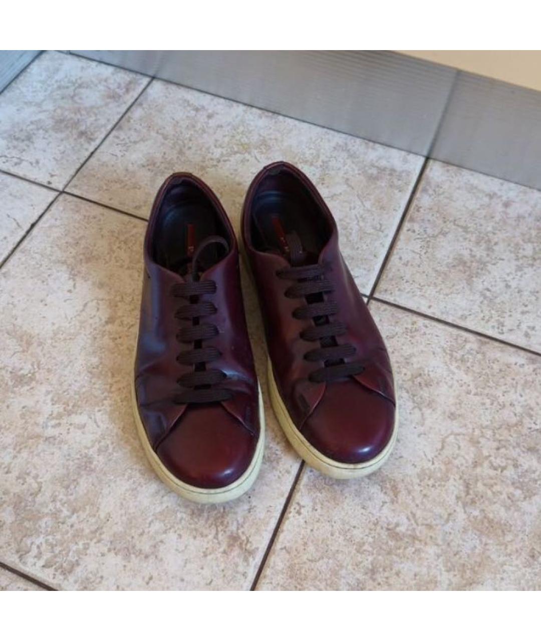 PRADA Бордовые кожаные кеды, фото 7