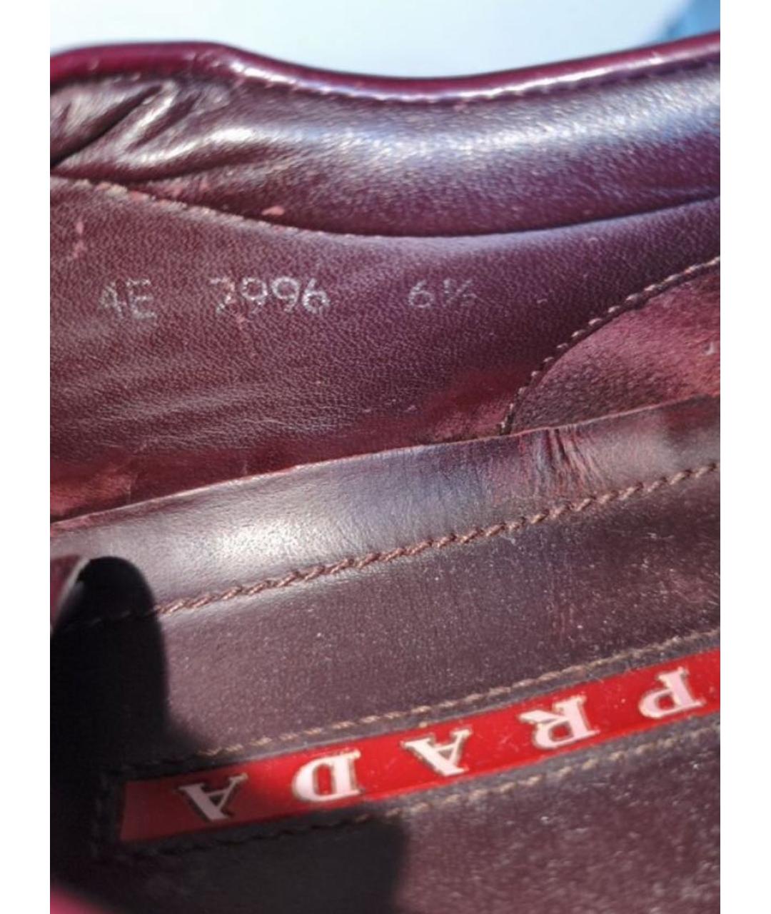PRADA Бордовые кожаные низкие кроссовки / кеды, фото 5