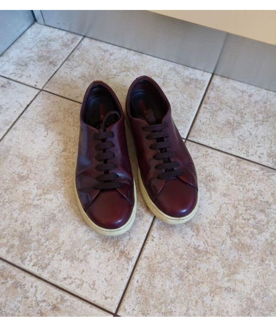 PRADA Бордовые кожаные низкие кроссовки / кеды, фото 6
