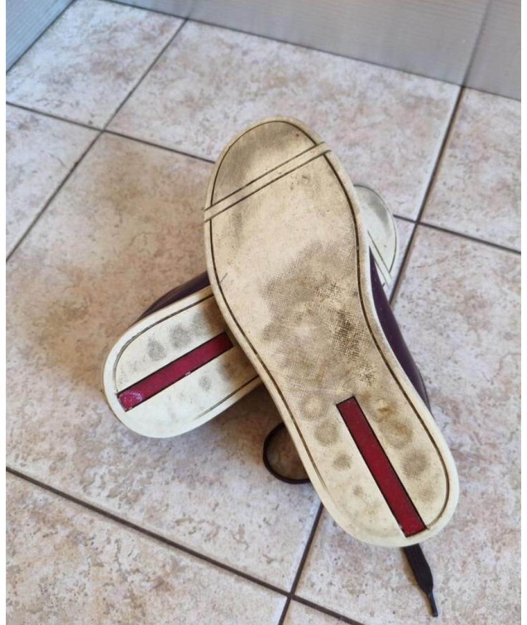 PRADA Бордовые кожаные низкие кроссовки / кеды, фото 7