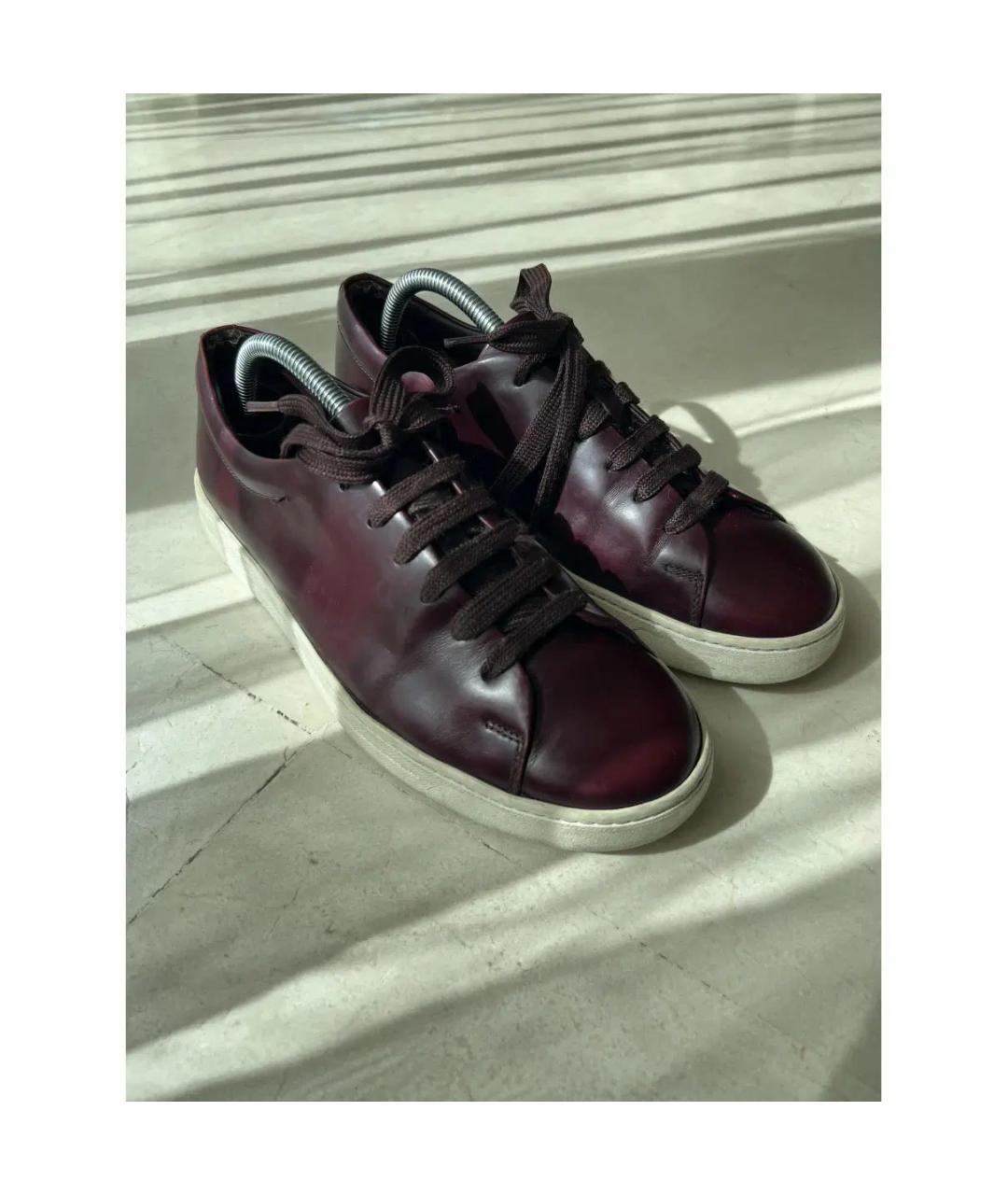 PRADA Бордовые кожаные низкие кроссовки / кеды, фото 2