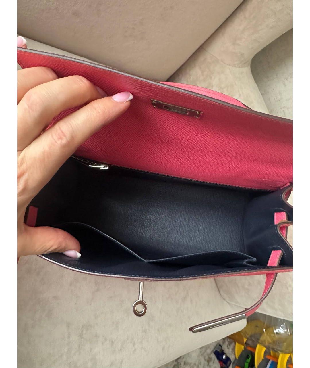 HERMES Розовая кожаная сумка через плечо, фото 8