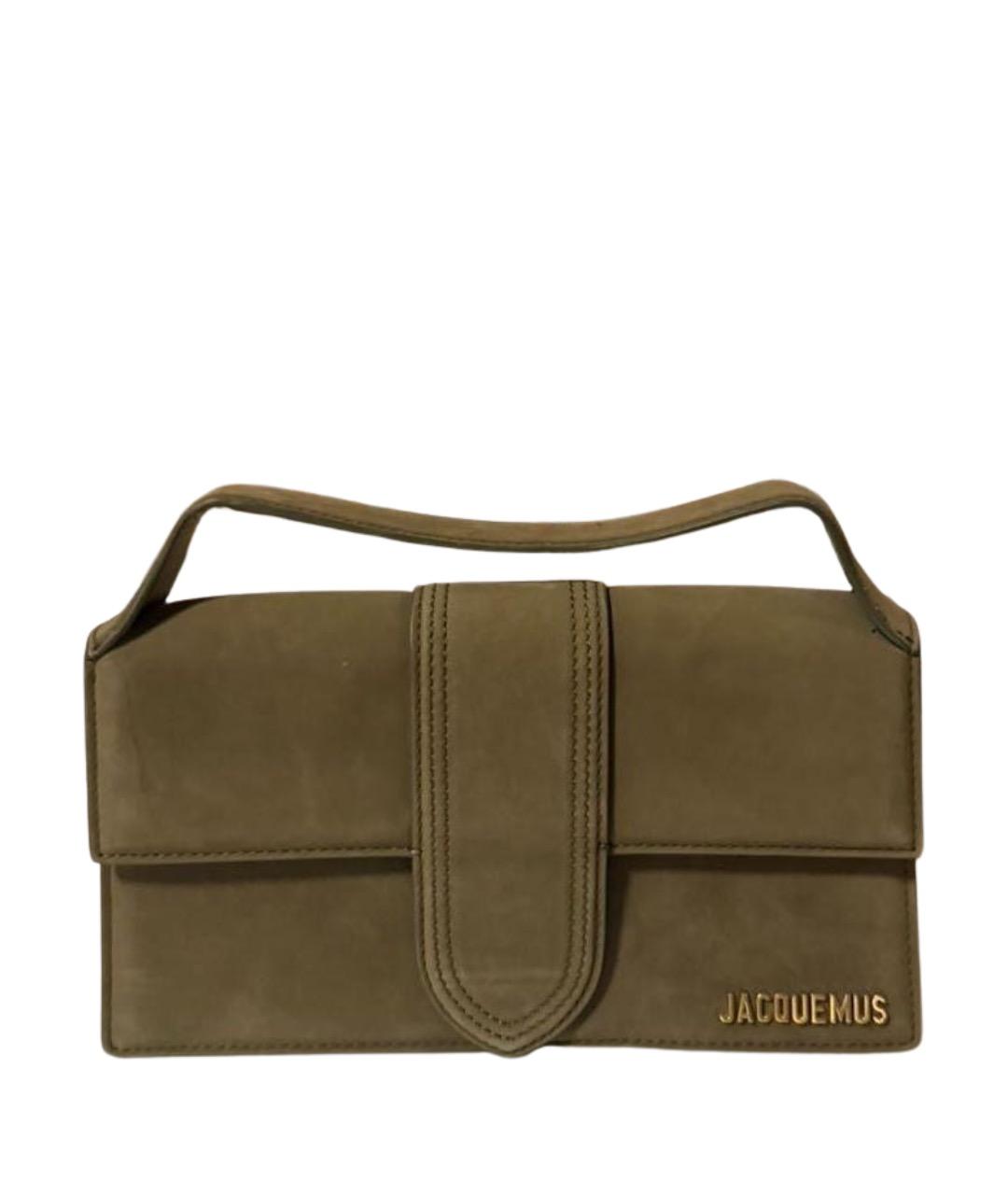 JACQUEMUS Хаки замшевая сумка с короткими ручками, фото 1
