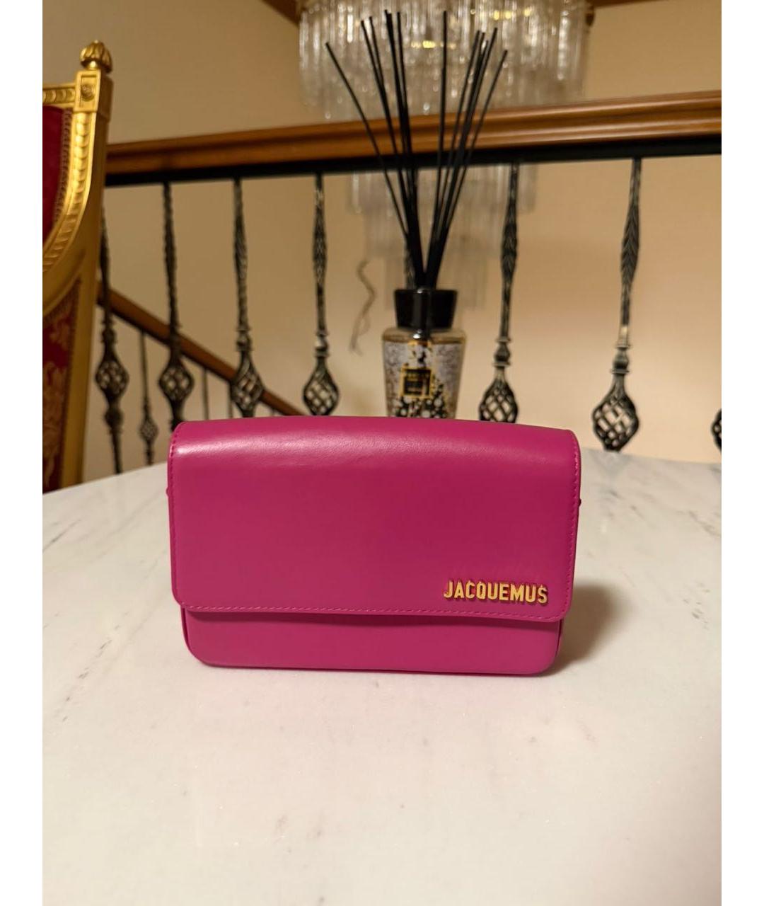 JACQUEMUS Розовая кожаная сумка с короткими ручками, фото 5