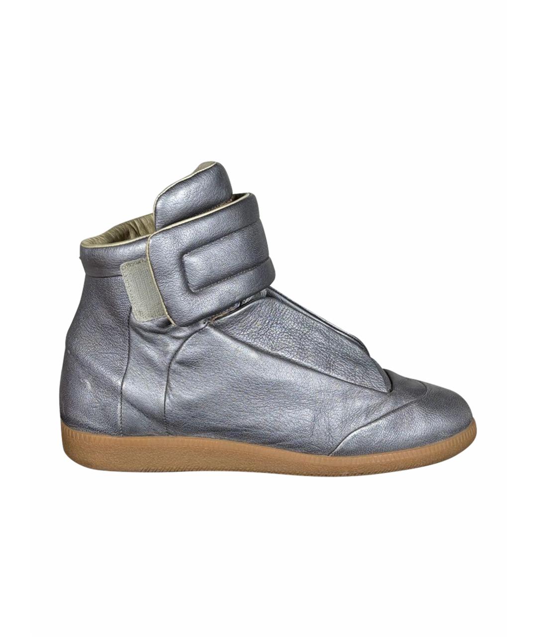 MAISON MARGIELA Серебряные кожаные высокие кроссовки / кеды, фото 1