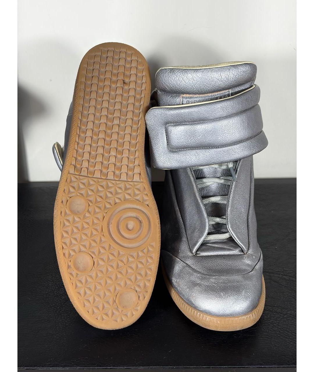 MAISON MARGIELA Серебряные кожаные высокие кроссовки / кеды, фото 3