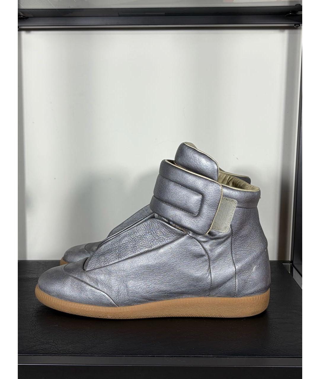 MAISON MARGIELA Серебряные кожаные высокие кроссовки / кеды, фото 7
