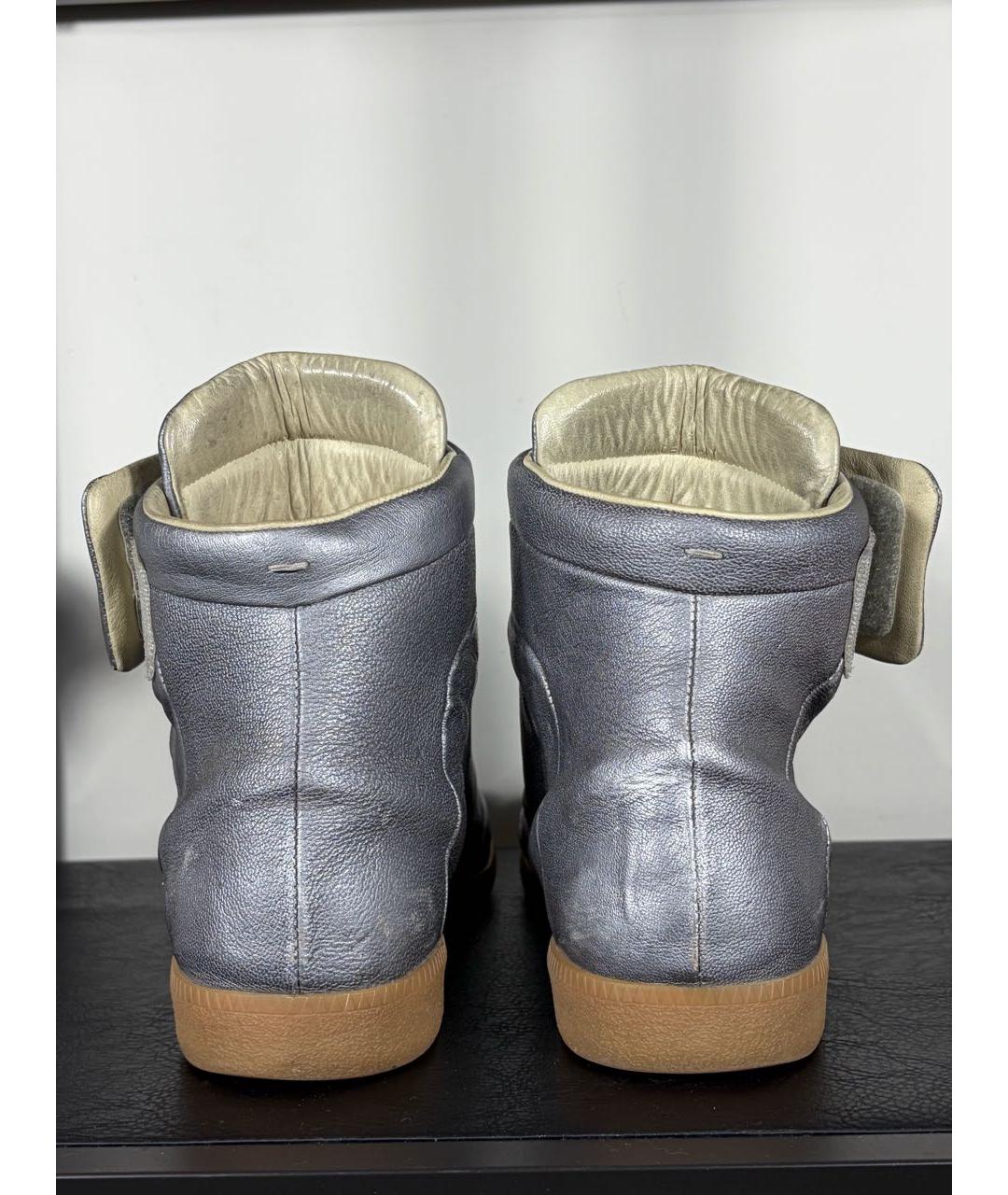 MAISON MARGIELA Серебряные кожаные высокие кроссовки / кеды, фото 4