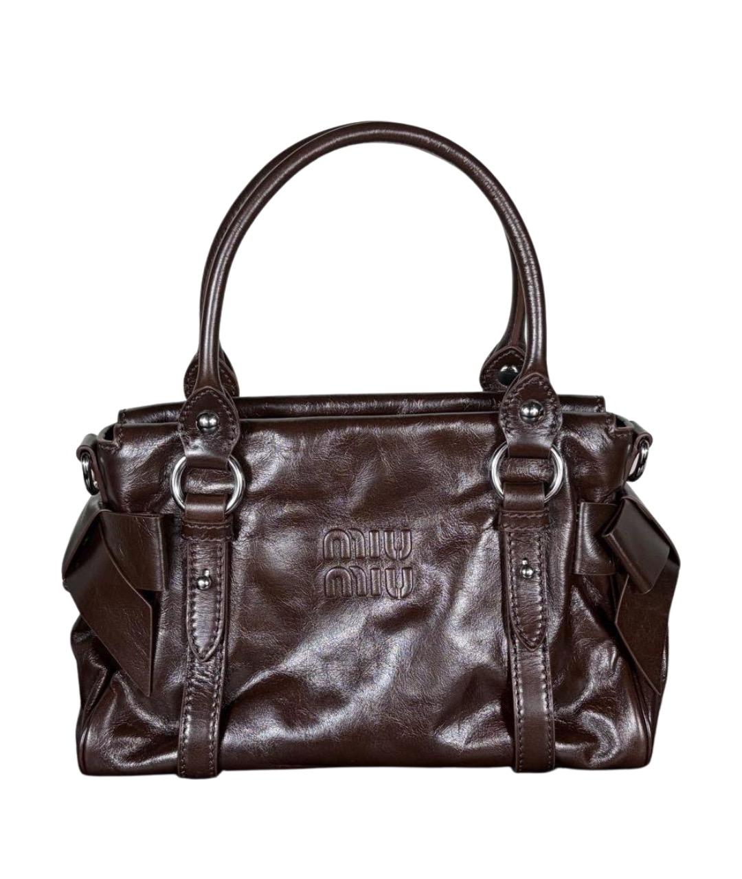 MIU MIU Коричневая кожаная сумка с короткими ручками, фото 1