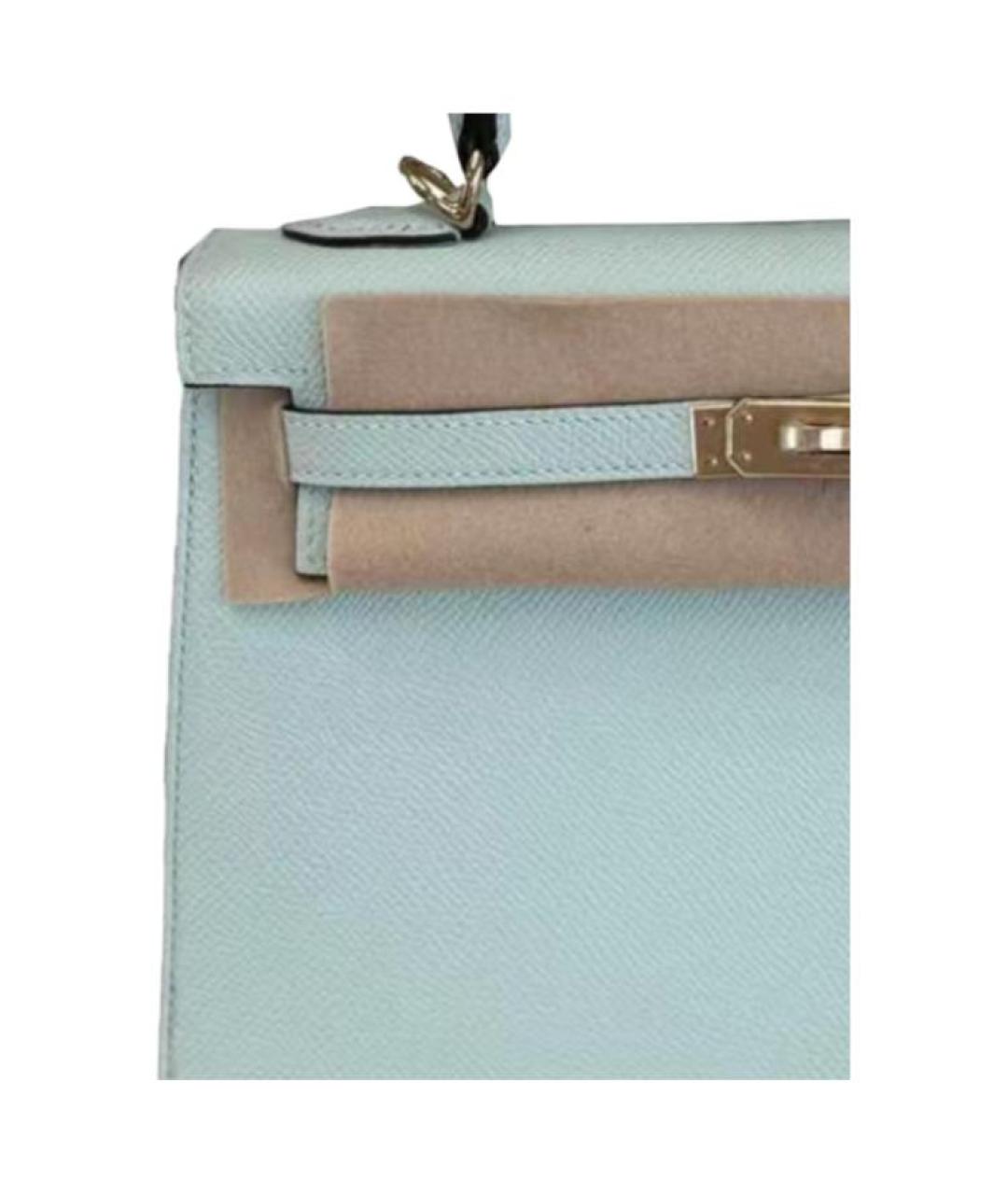 HERMES Голубая кожаная сумка с короткими ручками, фото 3