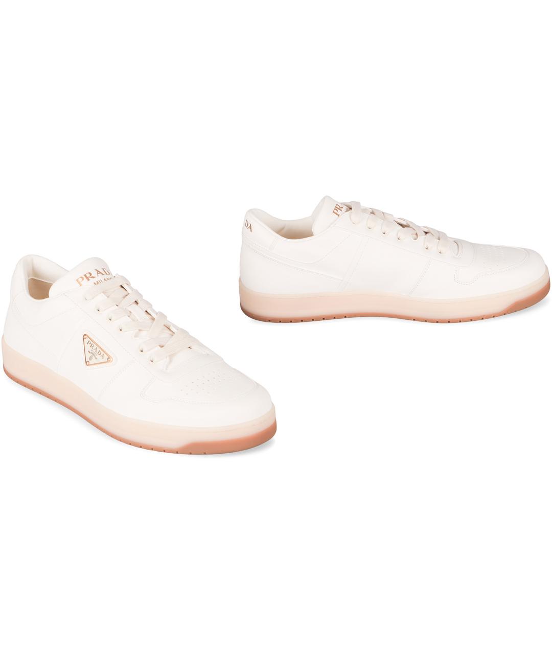 PRADA Бежевые кожаные низкие кроссовки / кеды, фото 3