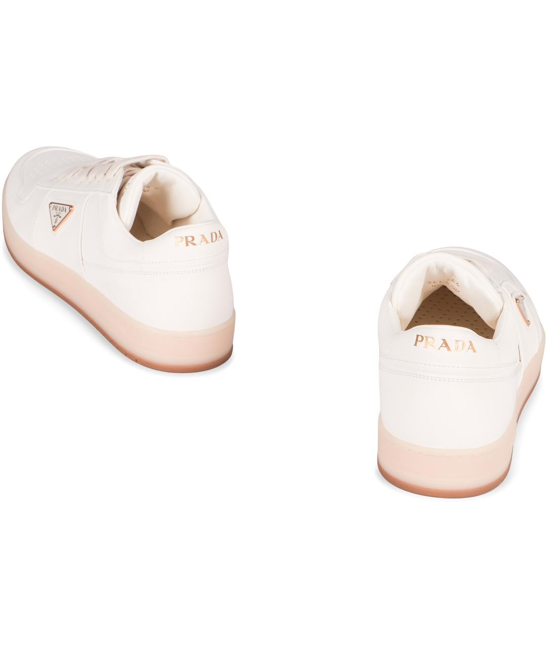 PRADA Бежевые кожаные низкие кроссовки / кеды, фото 4