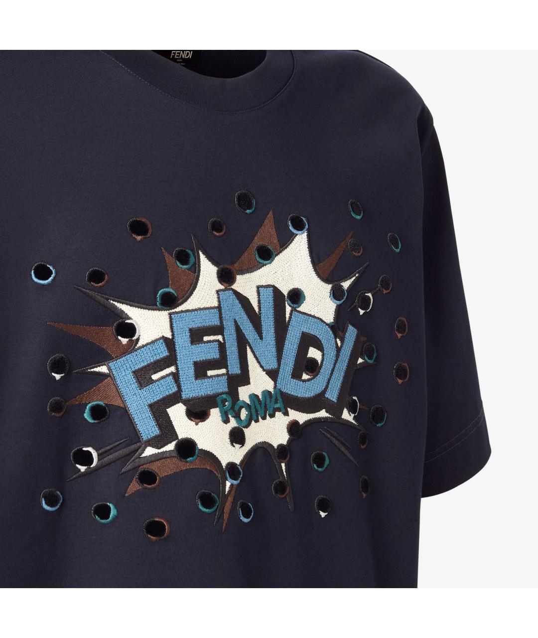 FENDI Синяя хлопковая футболка, фото 3