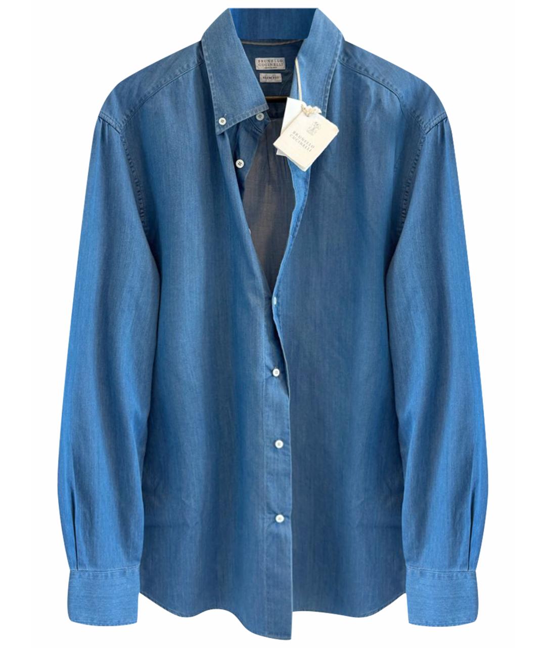 BRUNELLO CUCINELLI Синяя хлопковая кэжуал рубашка, фото 1