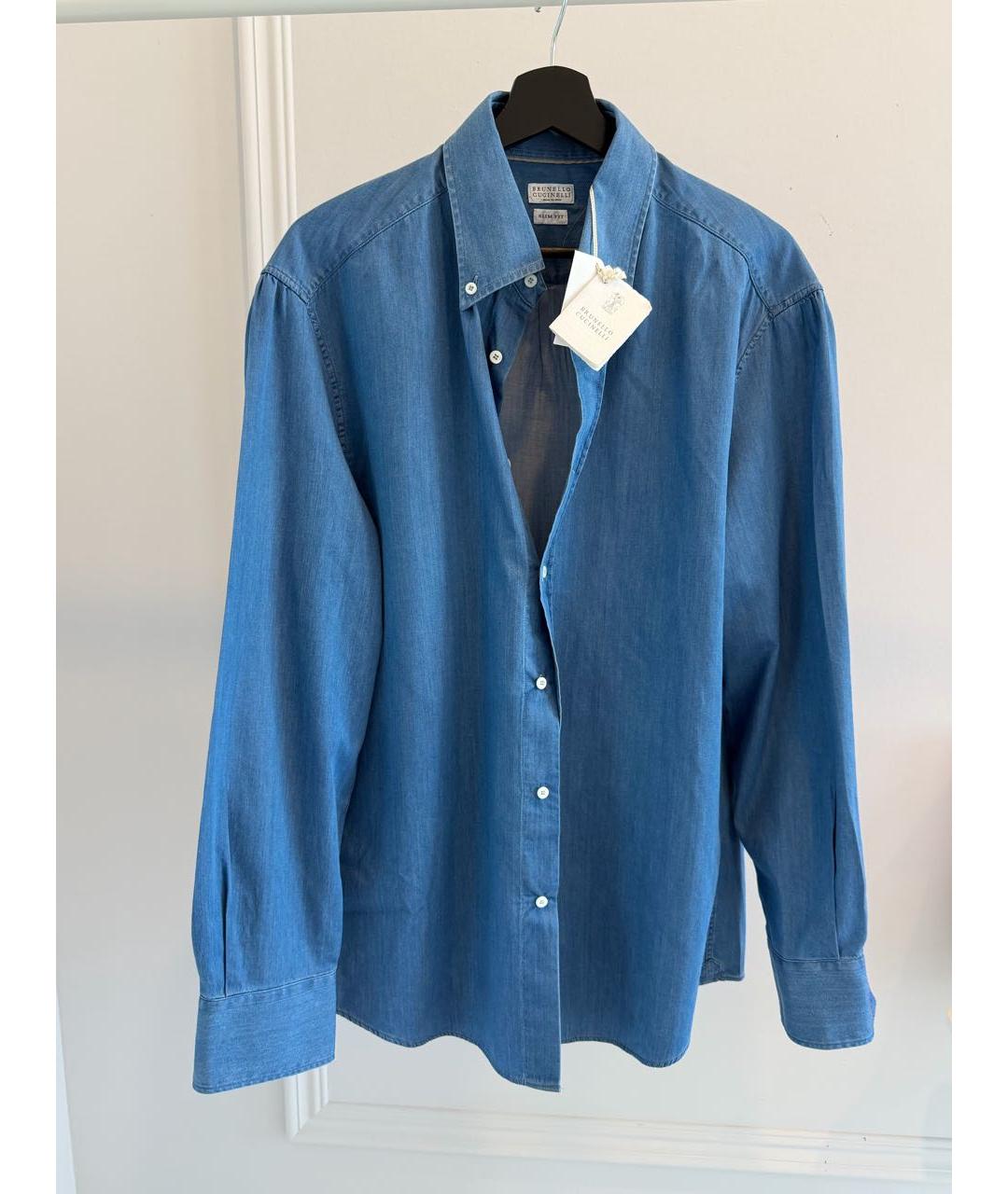 BRUNELLO CUCINELLI Синяя хлопковая кэжуал рубашка, фото 4
