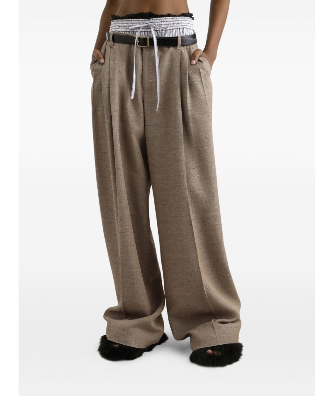 DOLCE&GABBANA Бежевые вискозные прямые брюки, фото 2