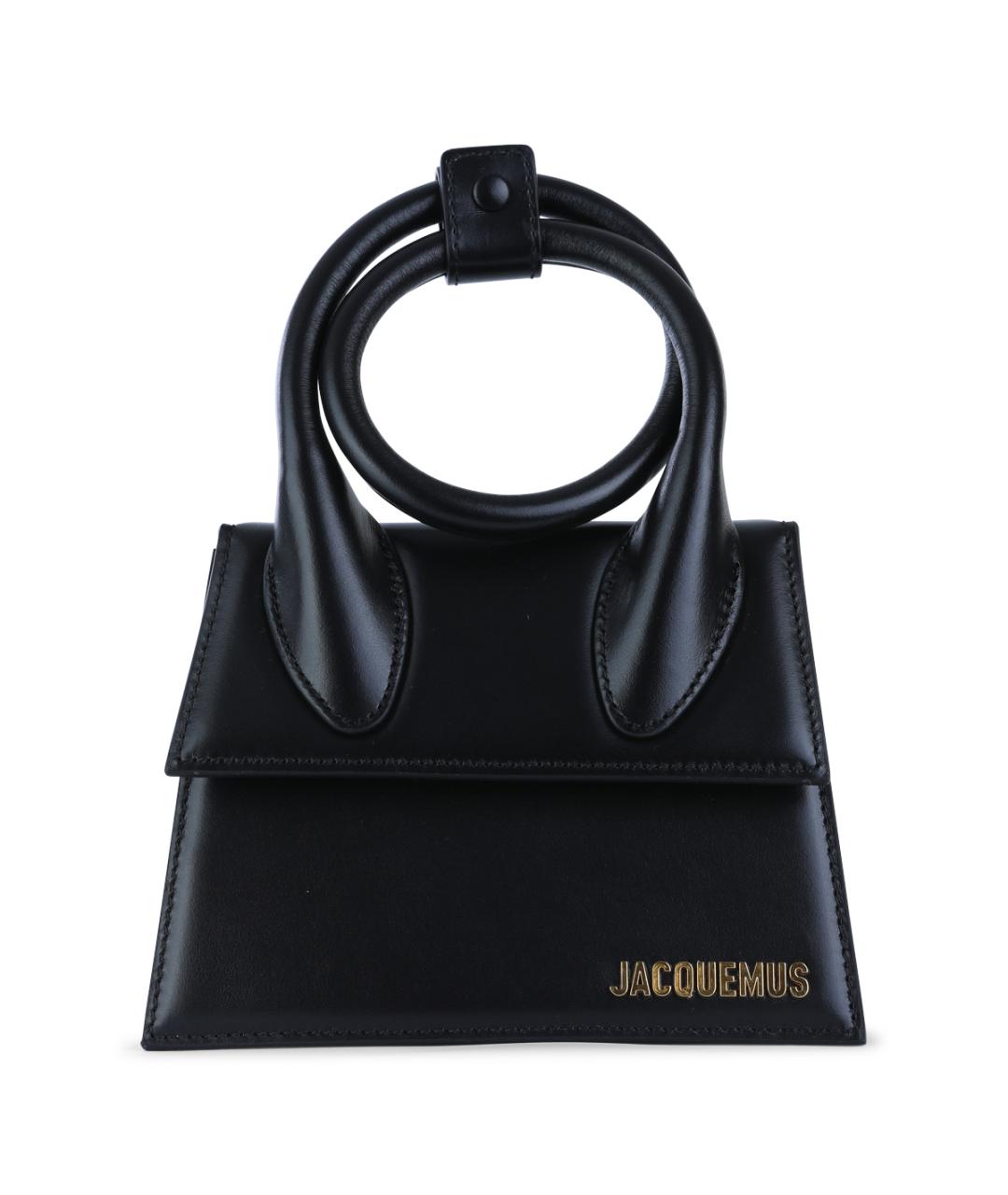 JACQUEMUS Черная кожаная сумка с короткими ручками, фото 1
