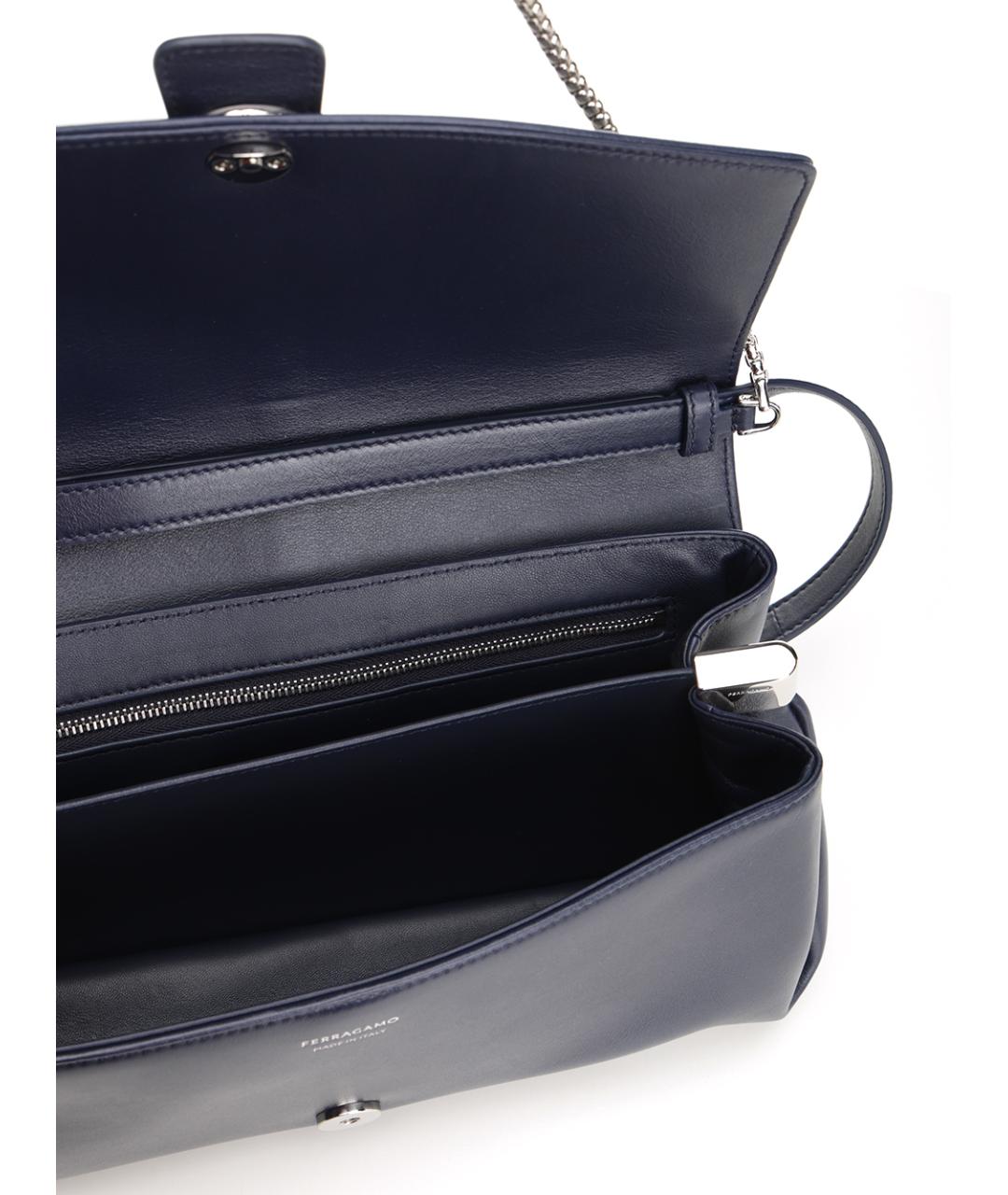 FERRAGAMO Синяя кожаная сумка с короткими ручками, фото 4