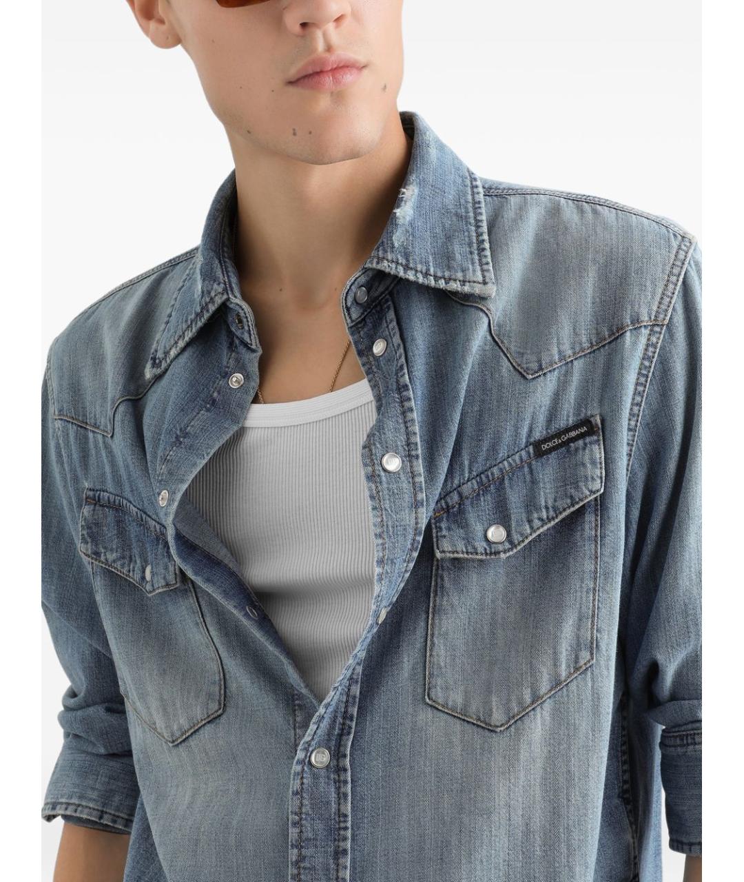 DOLCE&GABBANA Синяя хлопковая кэжуал рубашка, фото 4