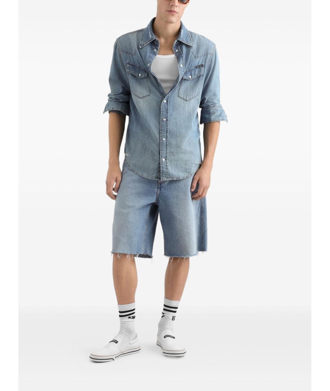 DOLCE&GABBANA Синяя хлопковая кэжуал рубашка, фото 5