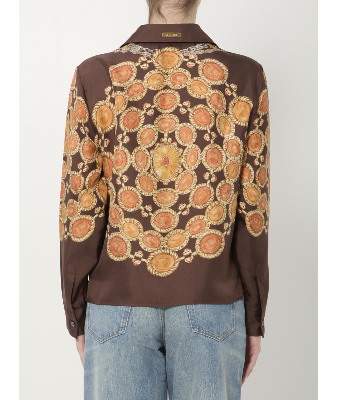VERSACE Коричневая шелковая рубашка, фото 4