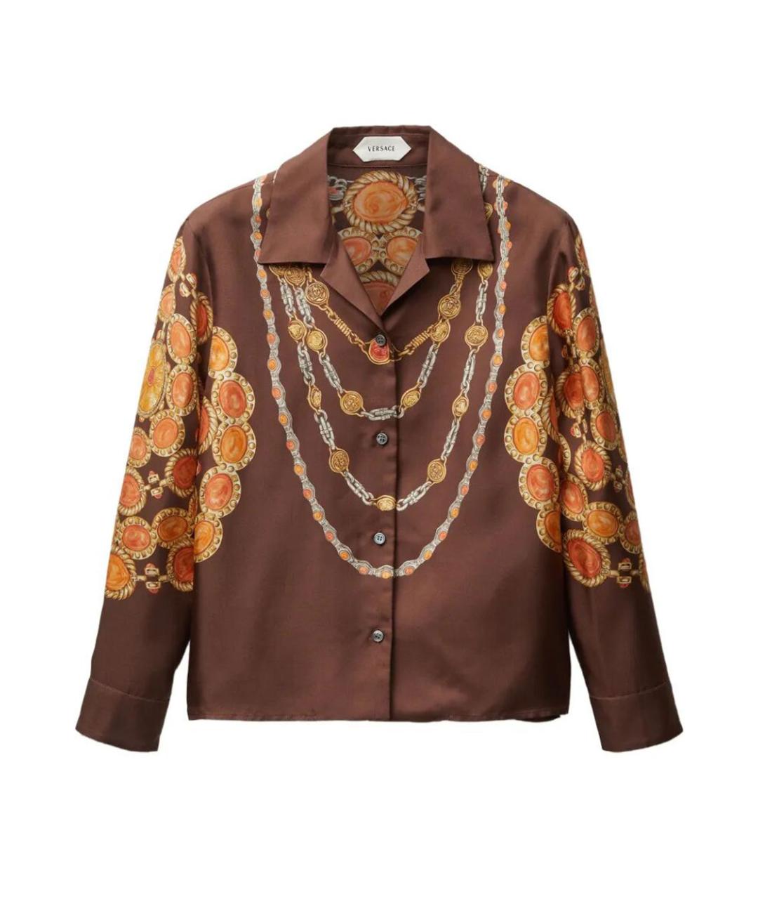 VERSACE Коричневая шелковая рубашка, фото 1