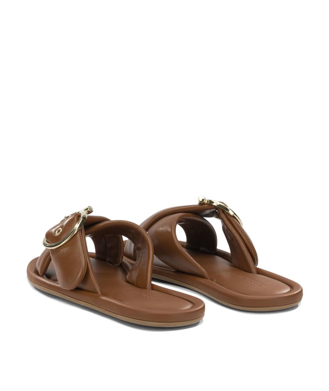 FERRAGAMO Коричневые кожаные шлепанцы, фото 4