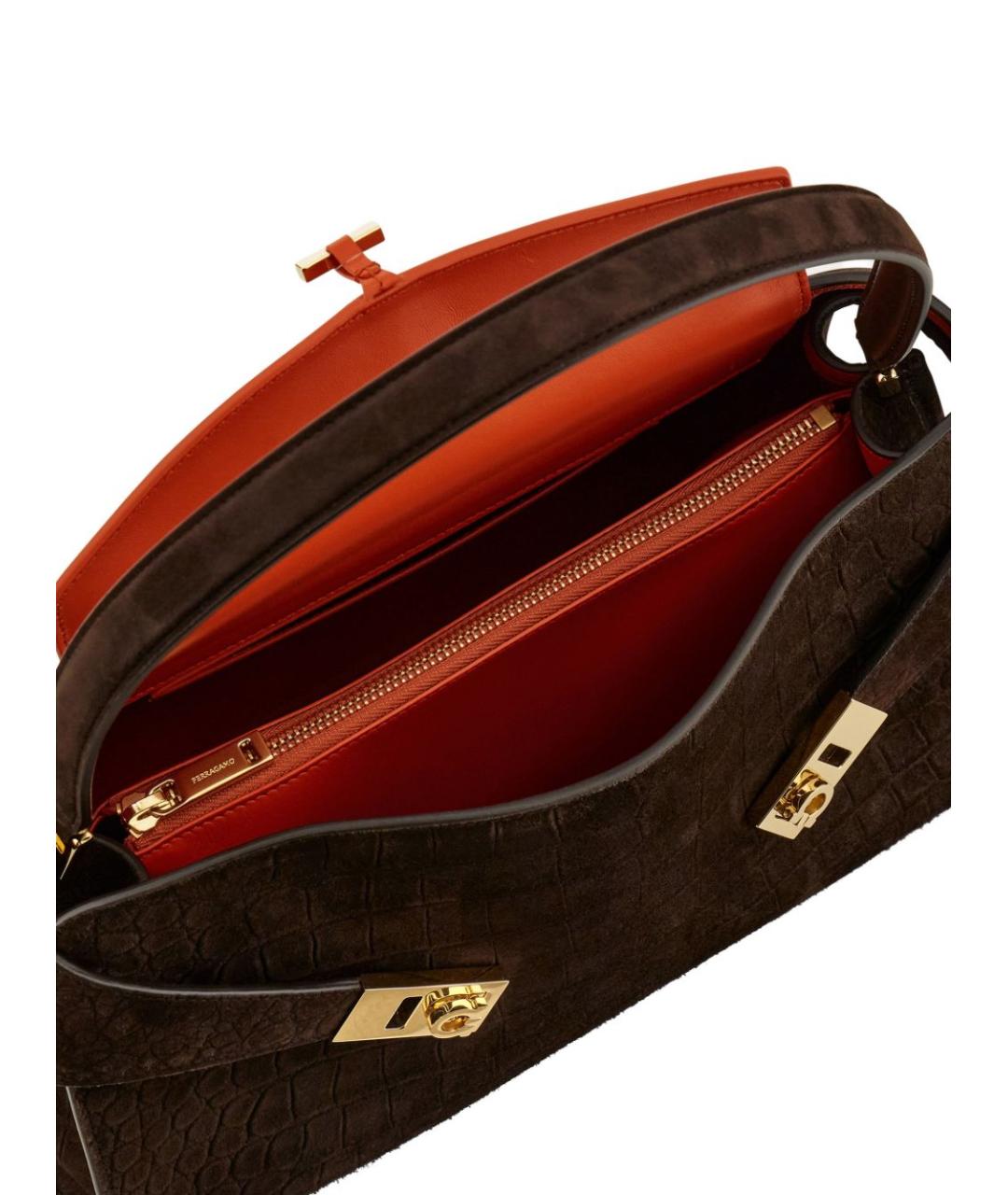 FERRAGAMO Коричневая замшевая сумка тоут, фото 5