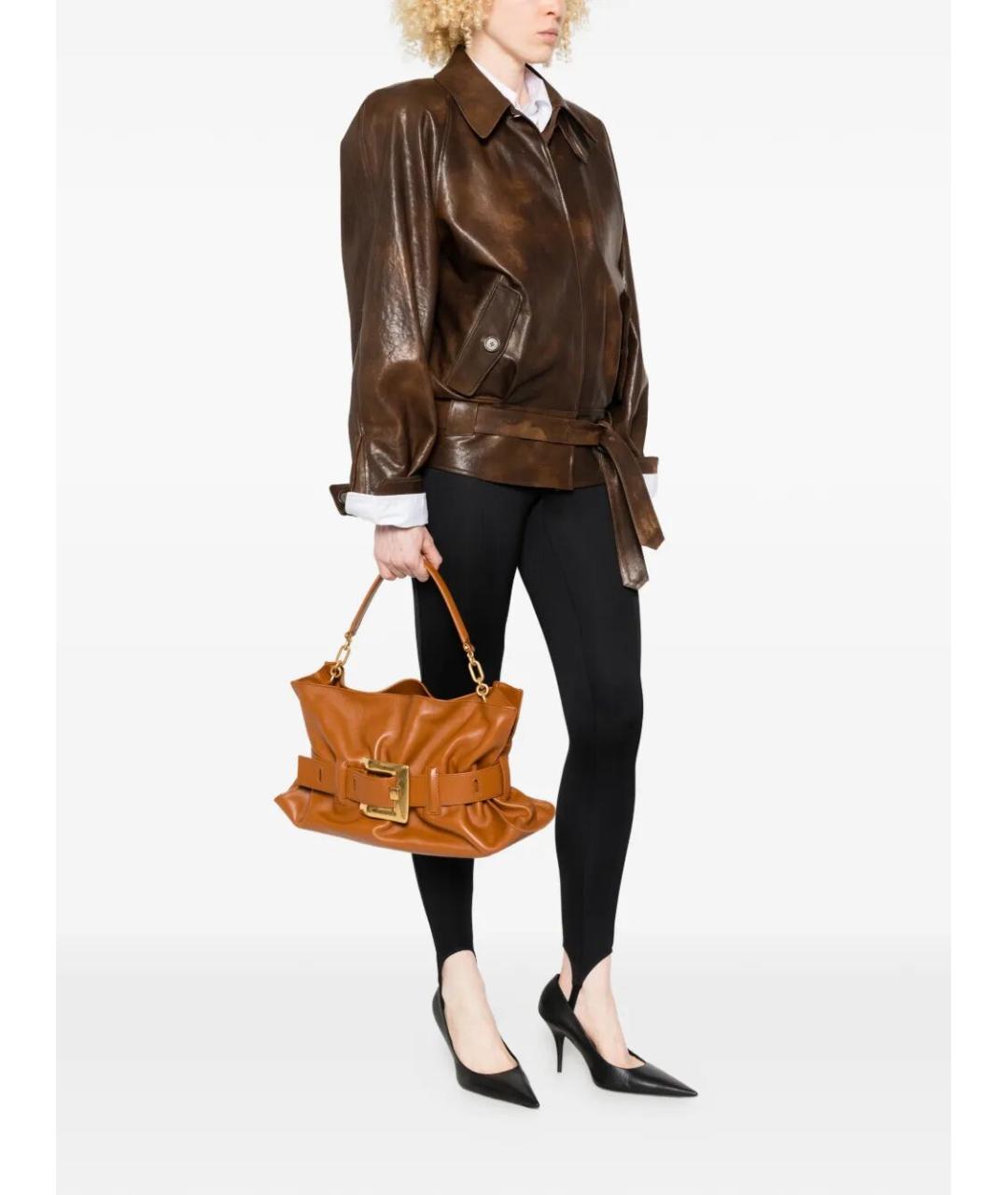 BALMAIN Коричневая кожаная сумка с короткими ручками, фото 5