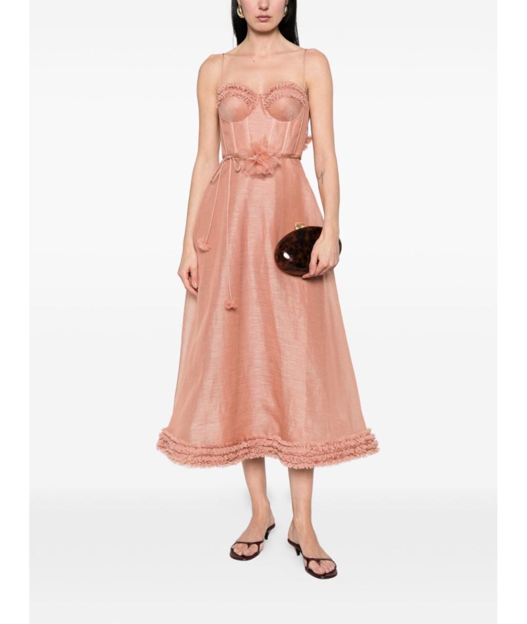 ZIMMERMANN Розовое льняное вечернее платье, фото 3