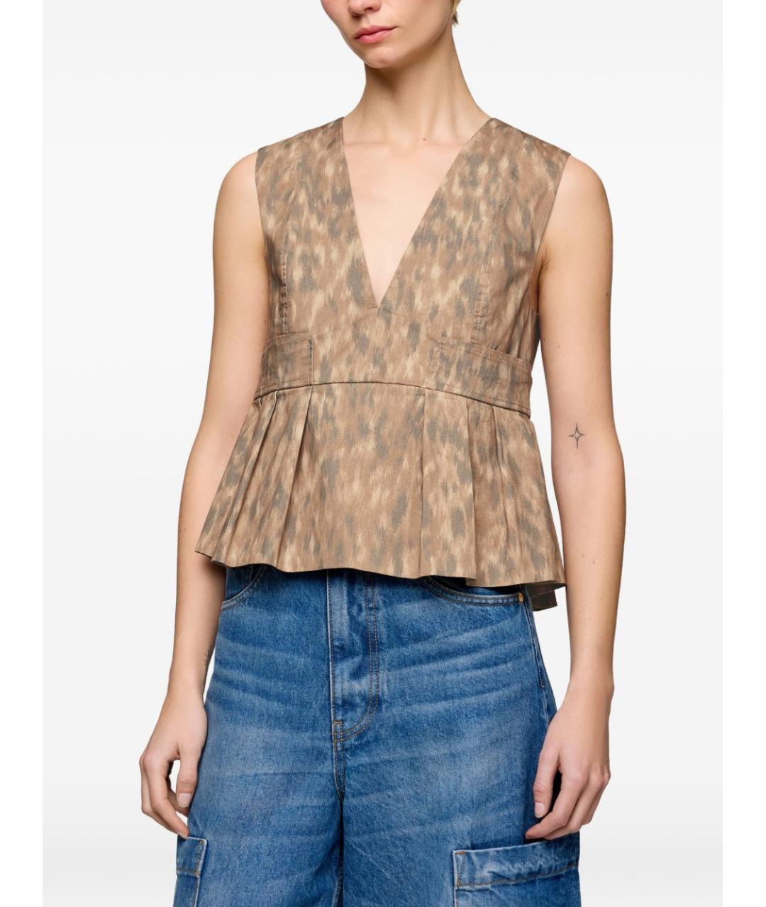 GANNI Бежевая хлопковая майка, фото 4