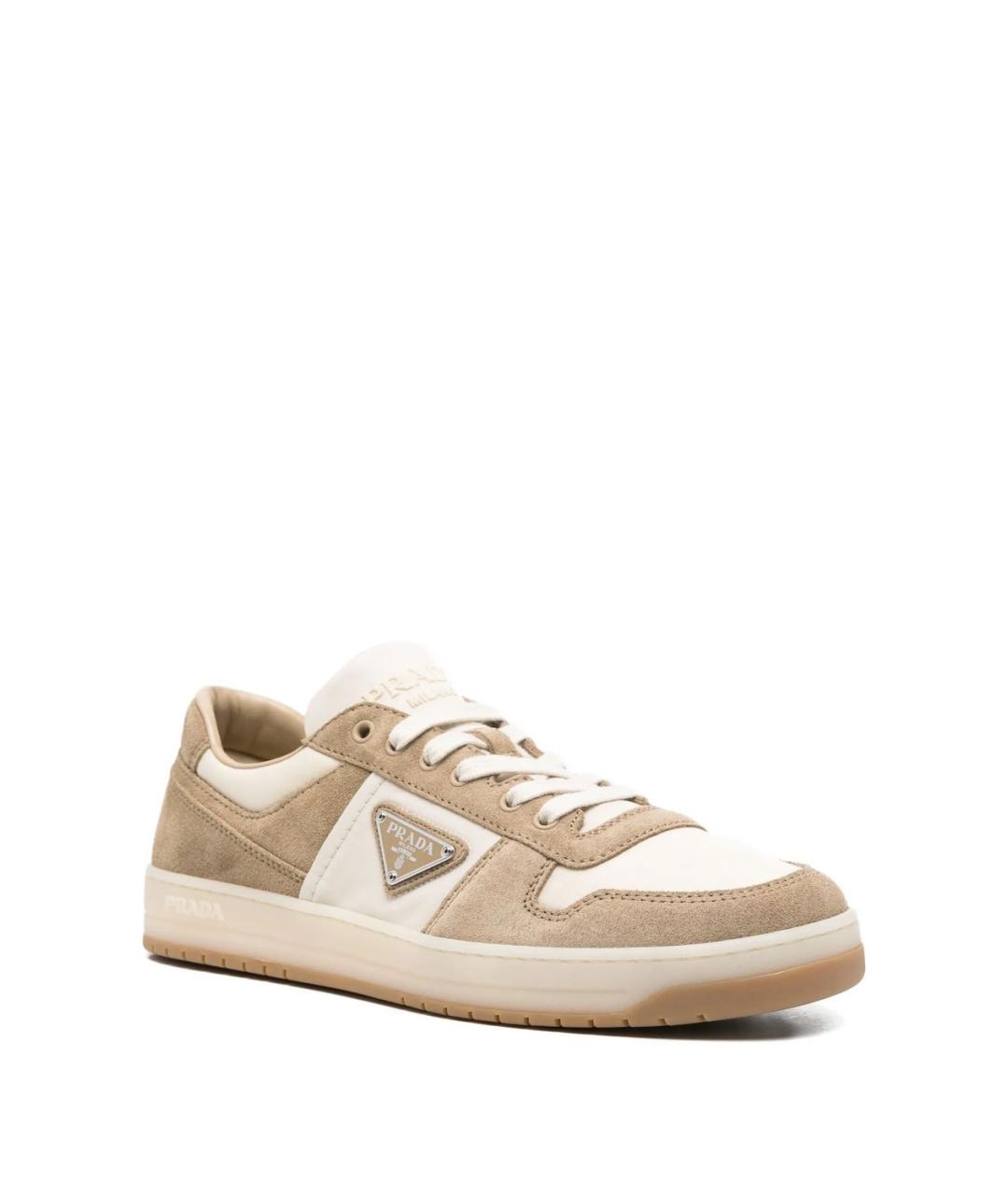 PRADA Бежевые кожаные низкие кроссовки / кеды, фото 2