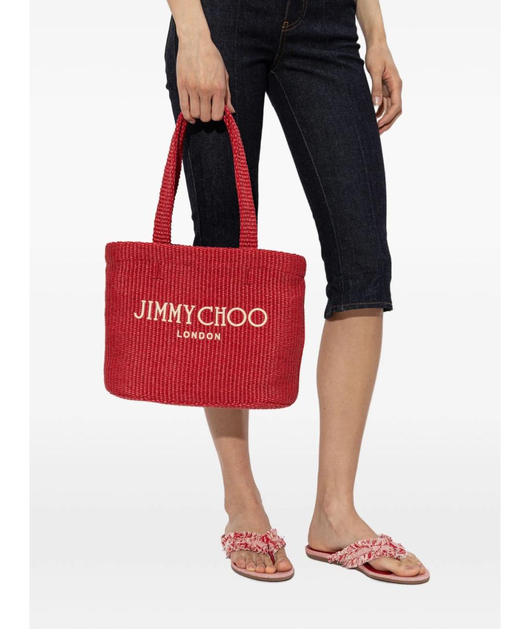 JIMMY CHOO Красная пелетеная сумка тоут, фото 3